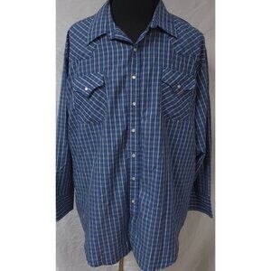 Plains Western Wear Big Mans 3X Blue Plaid Pearl Snap Long Sleeve Cowboy Shirt